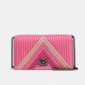 Coach 1941 Dinky Pink Multi Foldove Colorblock Quilted Leather w/ Rivets